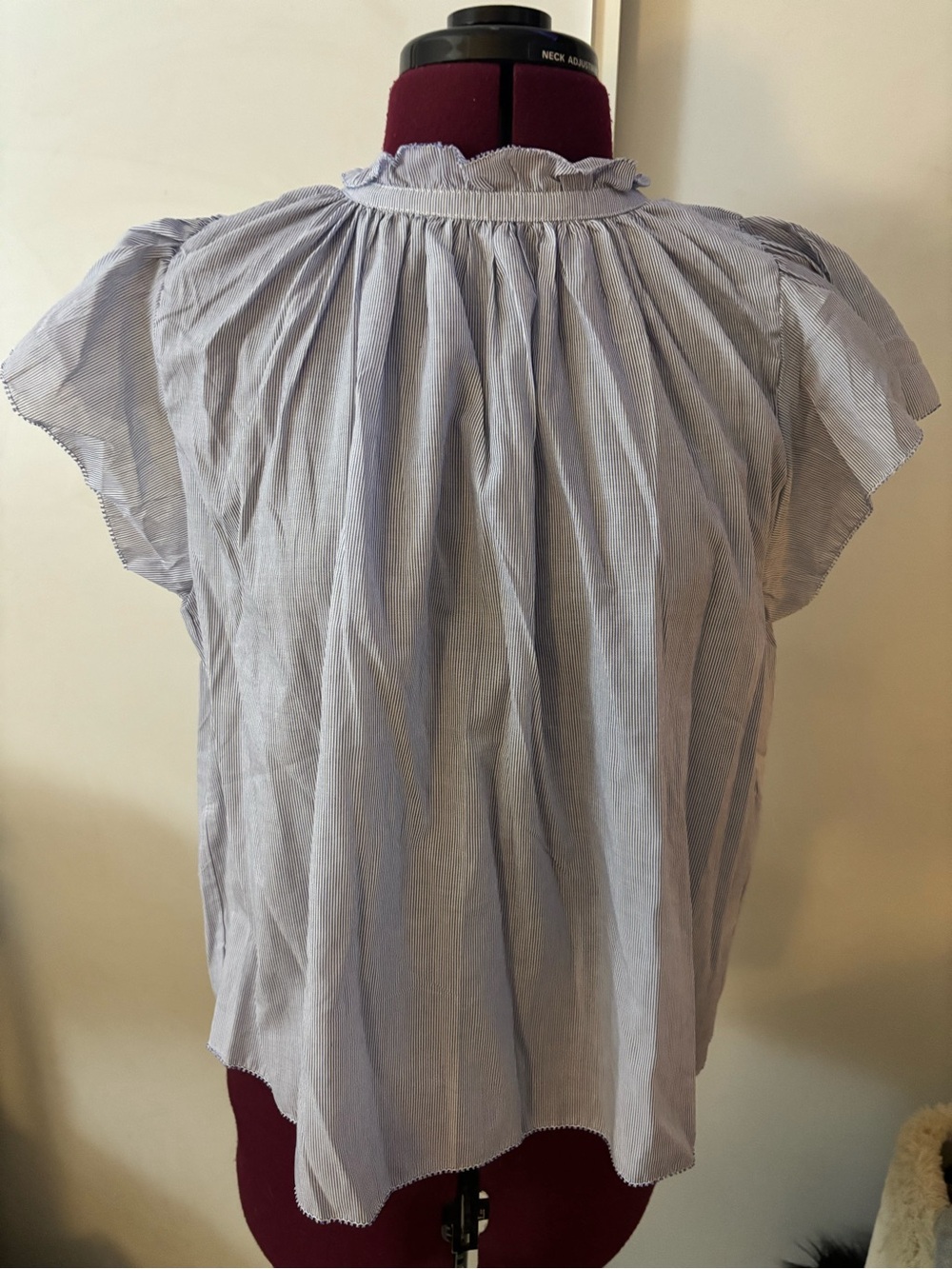 NWT TRUTH Light Blue Stripe Ruffle-Neck Women's Top, Size Small